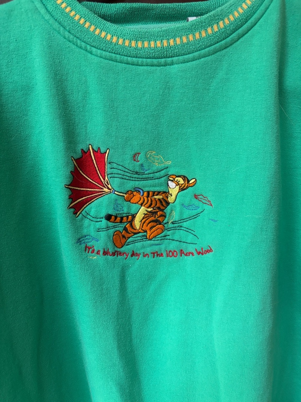Green Crewneck Sweater with Tigger Embroidery